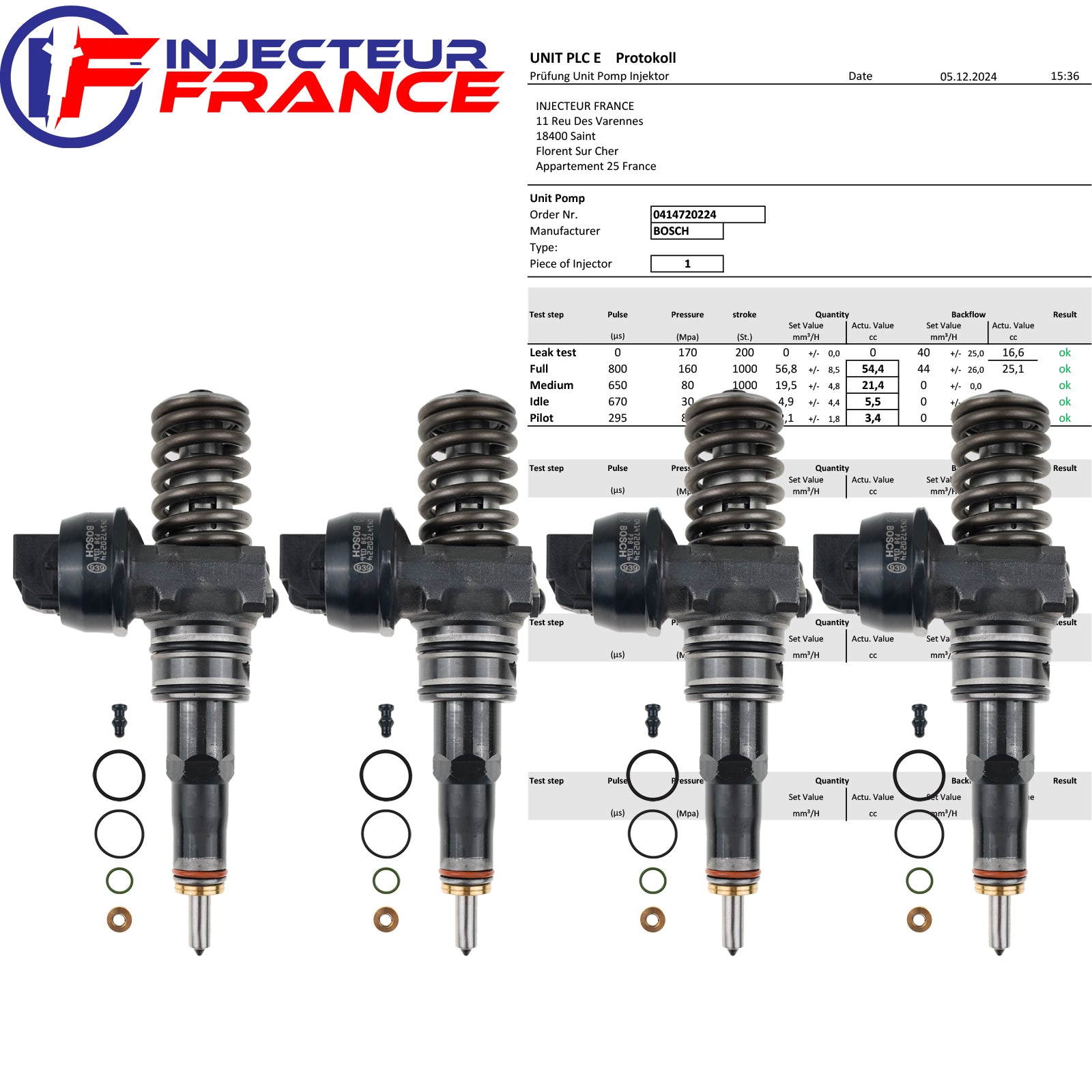 Lot De 4 Injecteurs Bosch Remanufacturés Pour VW Audi Seat Skoda 2.0 TDI - Référence 03L130277 / 0445116030